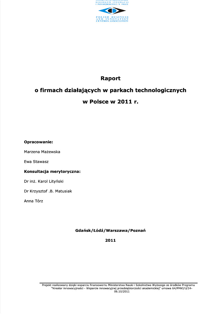 Raport o firmach działających w parkach technologicznych w Polsce w 2011 r.
